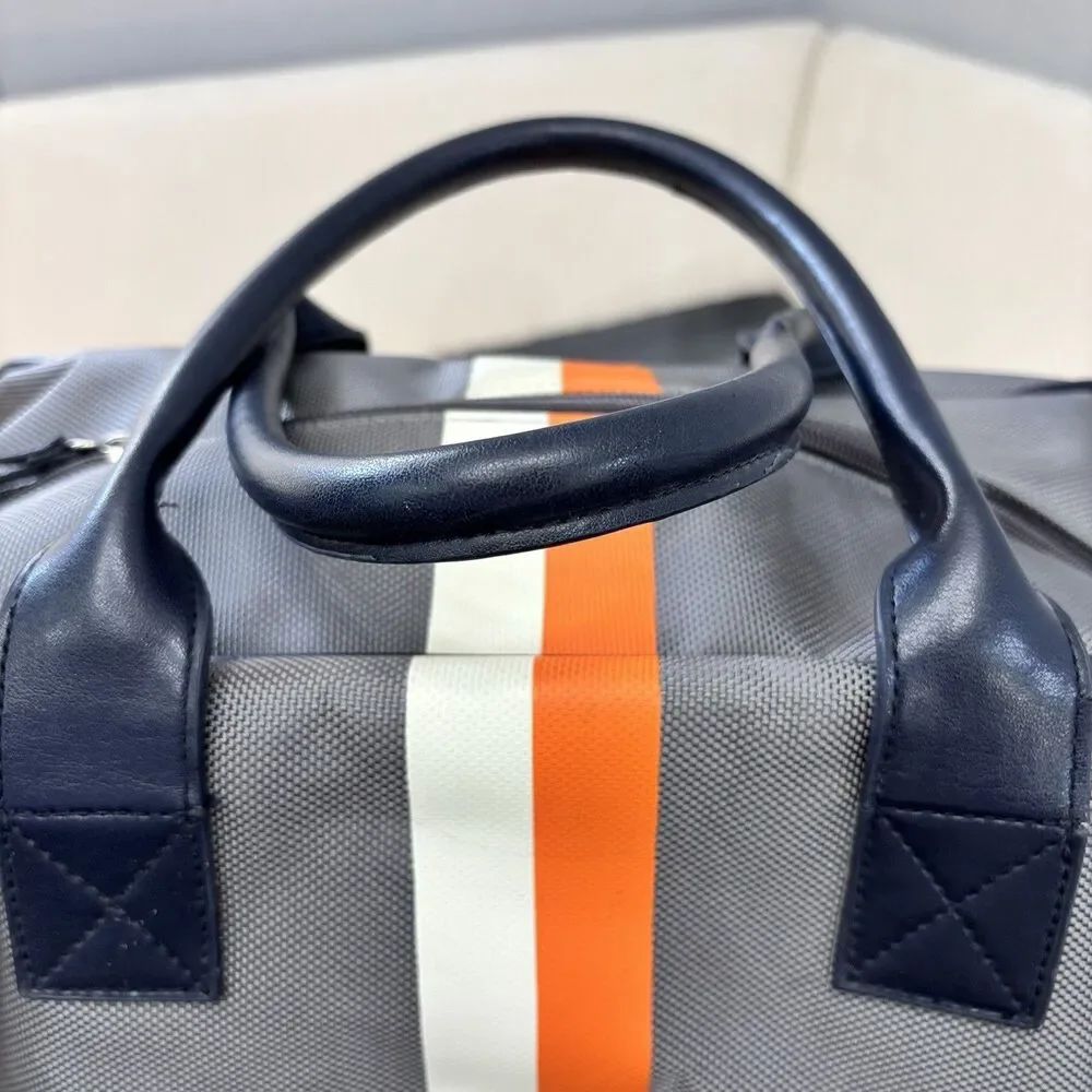 Grey Canvas Weekender Duffle Bag Retro Racing Stripe Travel Overnight Carry On